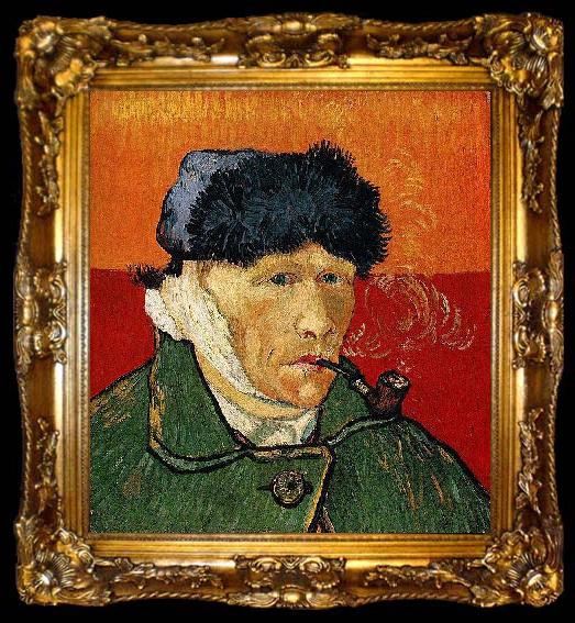 framed  Vincent Van Gogh Self Portrait with Bandaged Ear and Pipe, ta009-2